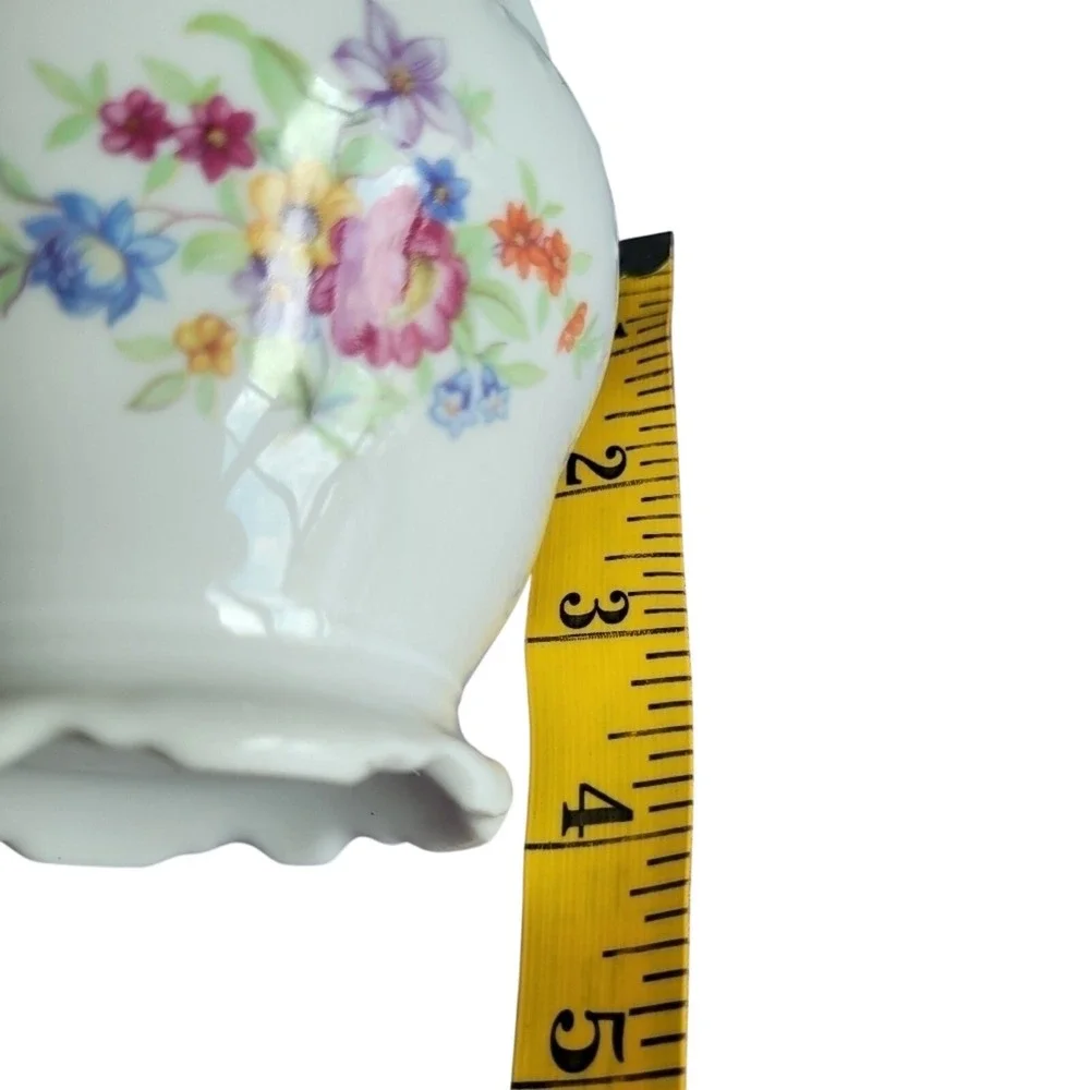 Walbrzych Poland White Embossed Floral Gold Rim‎ Creamer Cottage Vtg Tea Party
